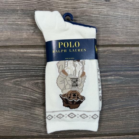 Polo Ralph Lauren Women's Polo Bear Crew Socks Winter Bear Ivory SZ 9-11 NWT - Picture 5 of 6